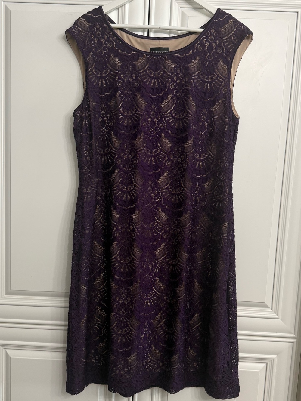 connected apparel Purple Lace Sheath Midi Dress Tan Lining Cocktail Plus Size 16